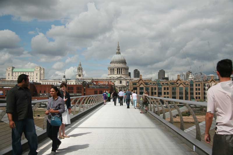 Looking over the Millennium Bridge to St Paul's Cathedral.