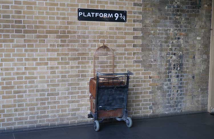 The sign for Platform nine-and-three-quarters.