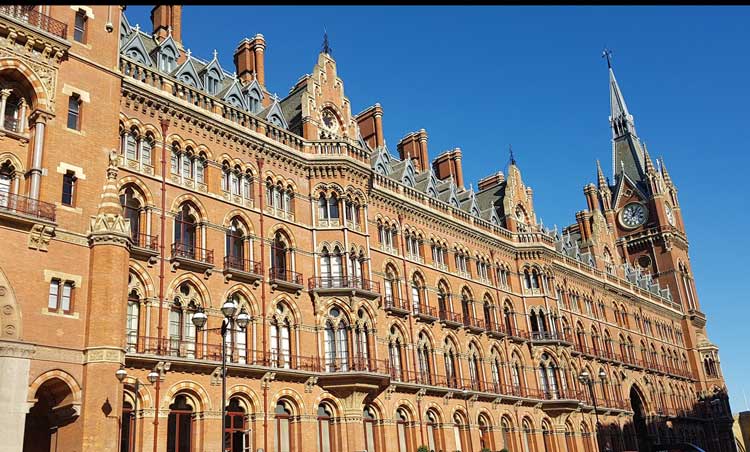 The exterior of St Pancras Station.